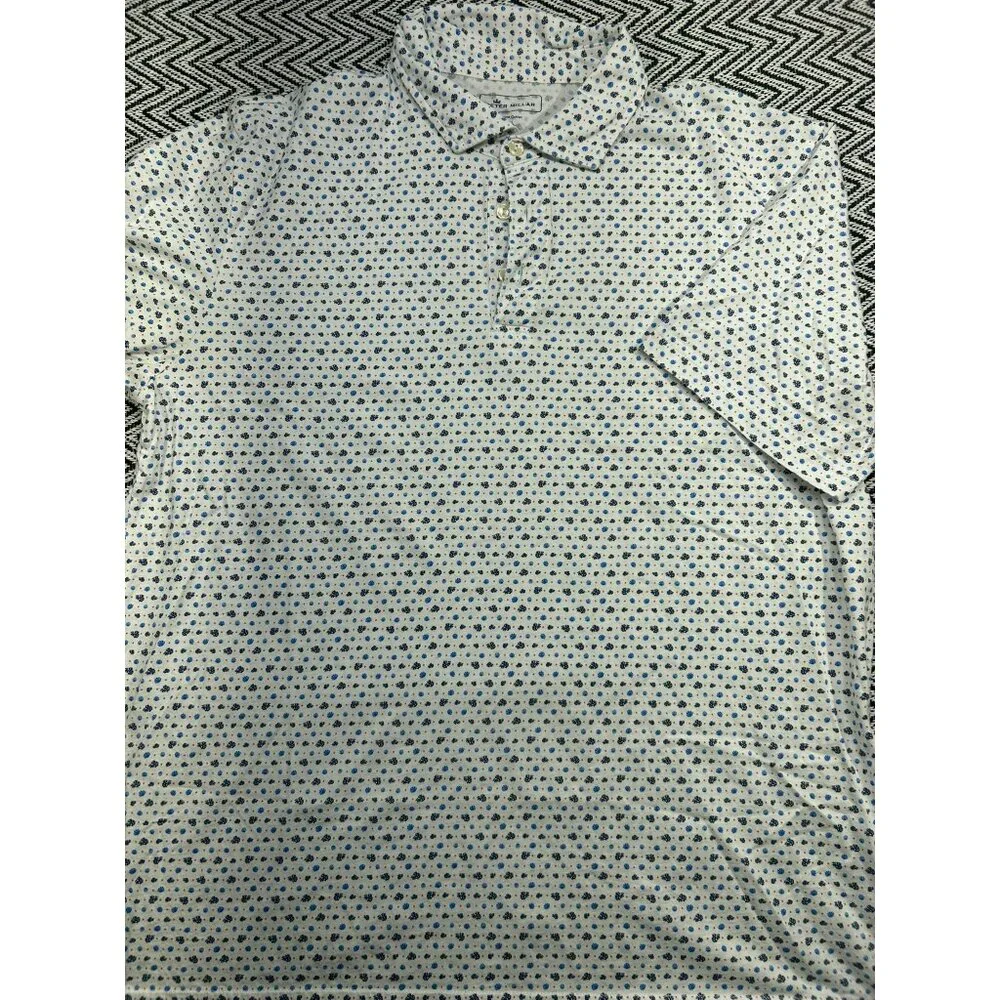 Peter Millar Mens Floral Polo Shirt L White/Blue 100% Pima Cotton Short Sleeve B - Picture 3 of 6